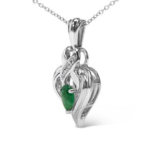 .925 Sterling Silver 6x4mm Pear Emerald and Diamond Accent Heart Pendant Necklace (H-I Color, SI1-SI2 Clarity) - 18 Inches-2