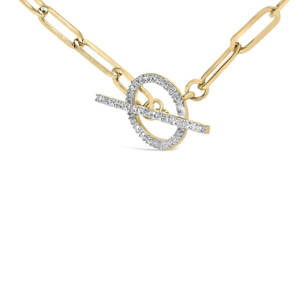 14KT Yellow Gold 1/4 Cttw Diamond  Toggle Clasp Paperclip Link Necklace (I-J Color, I1-I2 Clarity) - 18