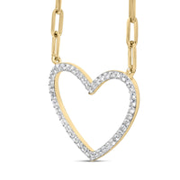 14K Yellow Gold Plated .925 Sterling Silver 1/4 Cttw Diamond Open Heart with Paperclip Chain Pendant Necklace (I-J Color, I2-I3 Clarity) - 18