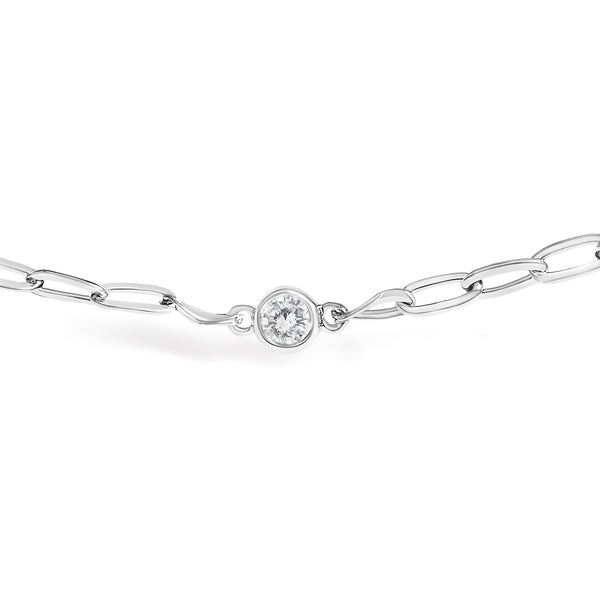 14K White Gold 1/2 Cttw Diamond Bezel Station Paperclip Chain Necklace (H-I Color, SI1-SI2 Clarity) - 18
