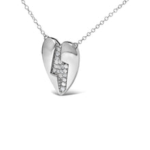925 Sterling Silver 1/3 Ctw Diamond Heart and Lightning Bolt Pendant Necklace (H-I Color, SI1-SI2 Clarity) -  18" Inches-2