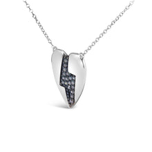 925 Sterling Silver 1/3 Ctw Blue Diamond Heart and Lightning Bolt Pendant Necklace (Blue Color, SI1-SI2 Clarity) -  18" Inches-2