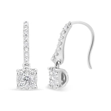 14K White 1/2 Cttw Round Diamond Halo Dangle Hook Earring - (H-I Color, SI2-I1 Clarity)-2