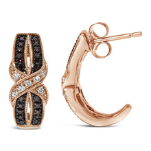 10K Rose Gold 1/3 Cttw White and Brown Diamond Milgrain Criss Cross J-Hoop Earrings (I-J Color, I1-I2 Clarity)-2