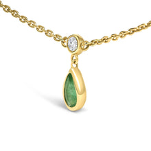 10K Yellow Gold Dangling 5x3 mm Green Emerald and Diamond Station Necklace - 18" Inches-2