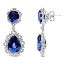 18K White Gold Blue Sapphire and Diamond 2.00 Cttw Diamond Halo Drop and Dangle Earring (G-H Color, SI1-SI2 Clarity)-2