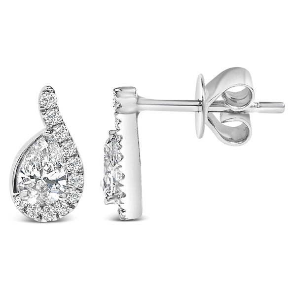 14K White Gold 5/8 Cttw Lab Grown Diamond Tear Drop Halo Stud Earring
