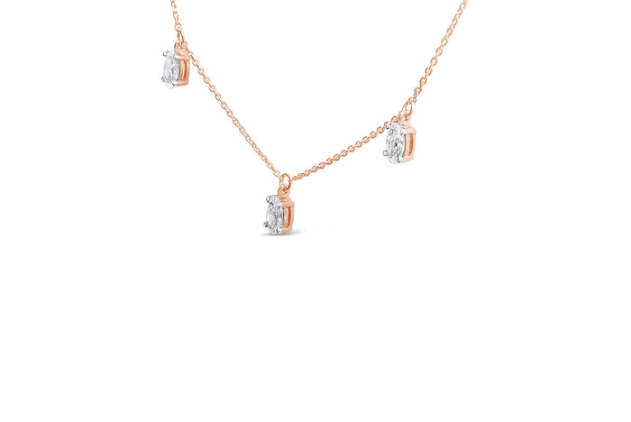 14K Rose Gold 1 3/8 Cttw Oval Lab Grown Diamond Dangle Station Necklace - 17