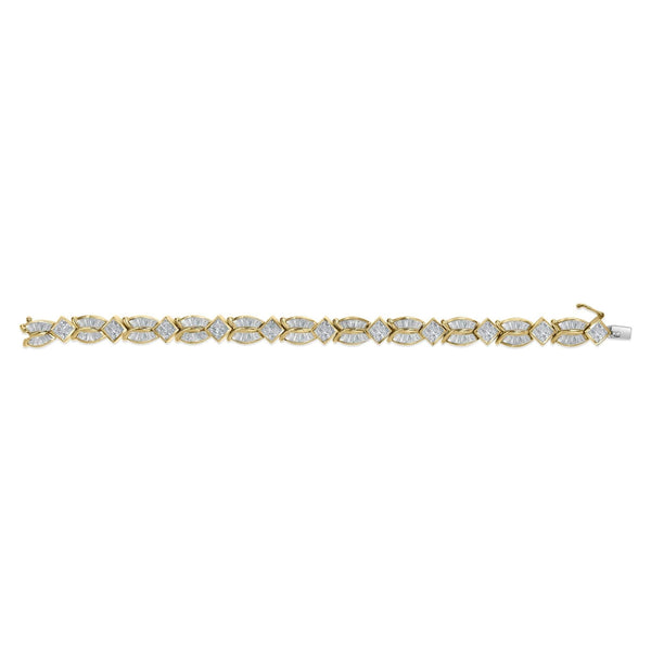 14K Yellow Gold 8 1/5 Cttw Baguette and Princess-Cut Diamond Geometric Twist Link Bracelet (G-H Color, VS1-VS2 Clarity) - Size 7