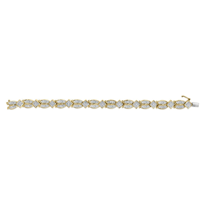 14K Yellow Gold 8 1/5 Cttw Baguette and Princess-Cut Diamond Geometric Twist Link Bracelet (G-H Color, VS1-VS2 Clarity) - Size 7