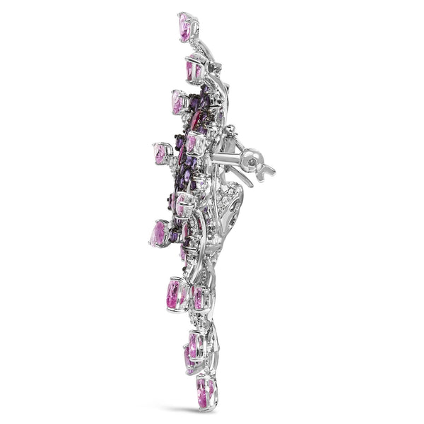 18K White Gold 1.00 Cttw Diamond, Ruby  Sapphire, and Amethyst Mixed Gemstone Butterfly Brooch Pin (G-H Color, VS1-VS2 Clarity)