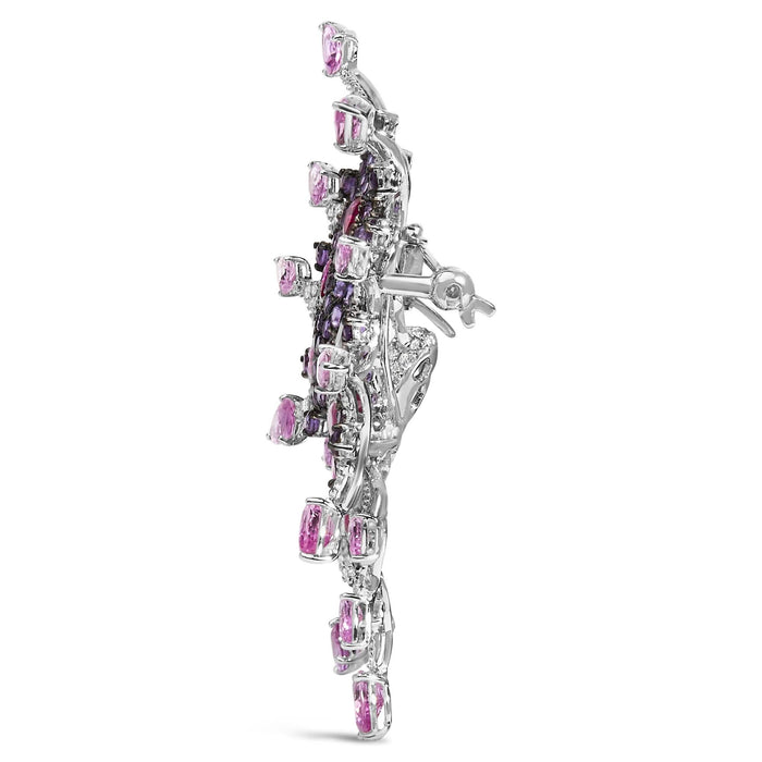 18K White Gold 1.00 Cttw Diamond, Ruby  Sapphire, and Amethyst Mixed Gemstone Butterfly Brooch Pin (G-H Color, VS1-VS2 Clarity)