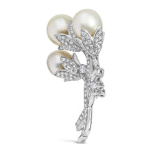 18K White Gold 2 1/5 Cttw Diamond and South Sea Pearl Floral Brooch Pin (G-H Color, VS1-VS2 Clarity)-2