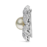 18K White Gold 2 3/4 Cttw Diamond and 12.5 MM Cultured Freshwater Pearl Floral Brooch Pin (G-H Color, VS1-VS2 Clarity)-2 thumbnail 3