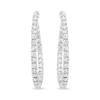 18K White Gold 3 5/8 Cttw Round Diamond Curved Inside-Outside Hoop Earrings (F-G Color, VS1-VS2 Clarity)