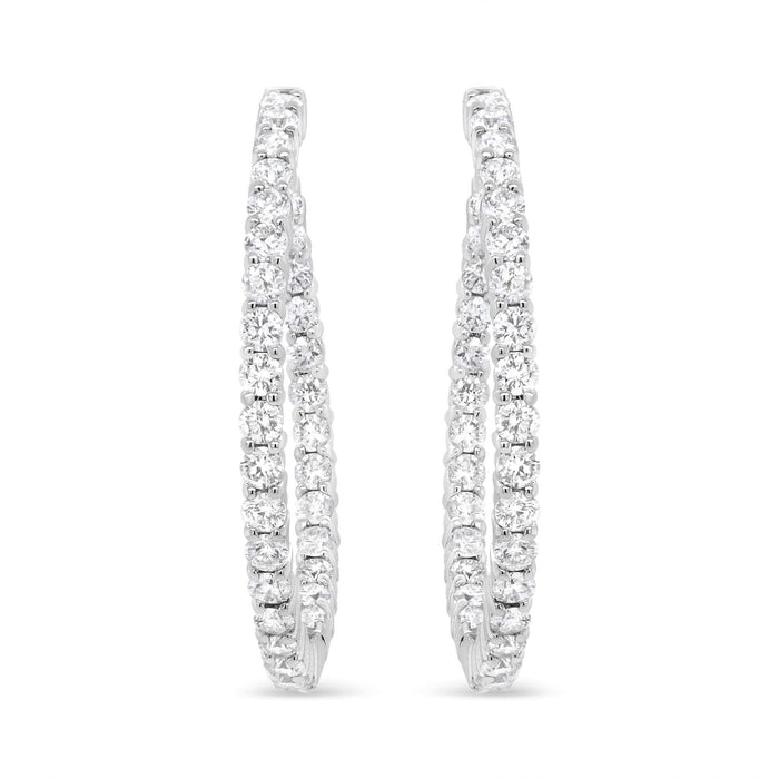 18K White Gold 3 5/8 Cttw Round Diamond Curved Inside-Outside Hoop Earrings (F-G Color, VS1-VS2 Clarity)