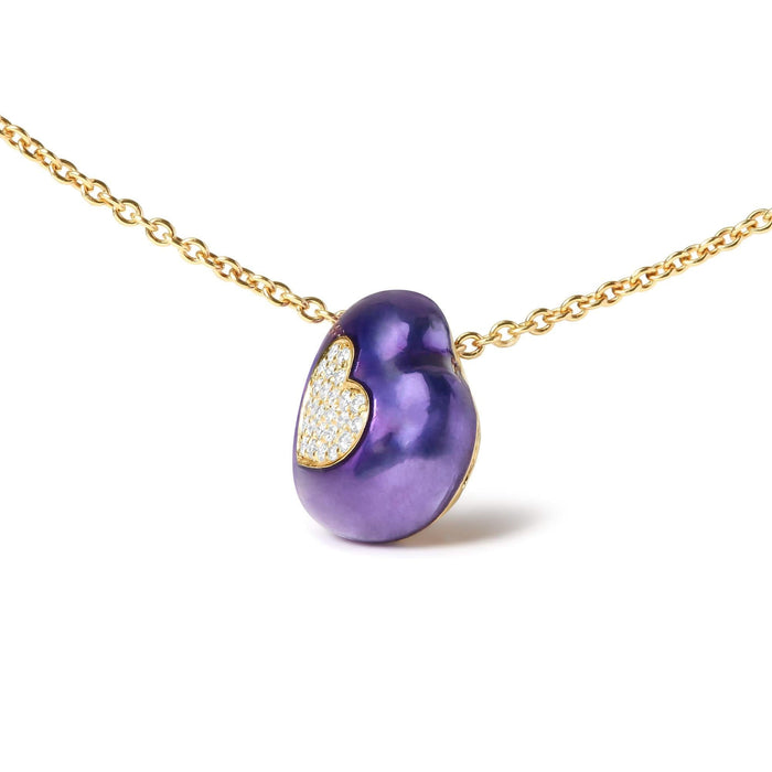 18K Yellow Gold Blue Enamel 1/10 Cttw Round Pave Diamonds Heart Shape 18