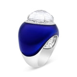 18K White Gold 14mm White Quartz and 1/5 Cttw Diamond Halo with Blue Enamel Dome Ring (F-G Color, VS1-VS2 Clarity)-2 thumbnail 3