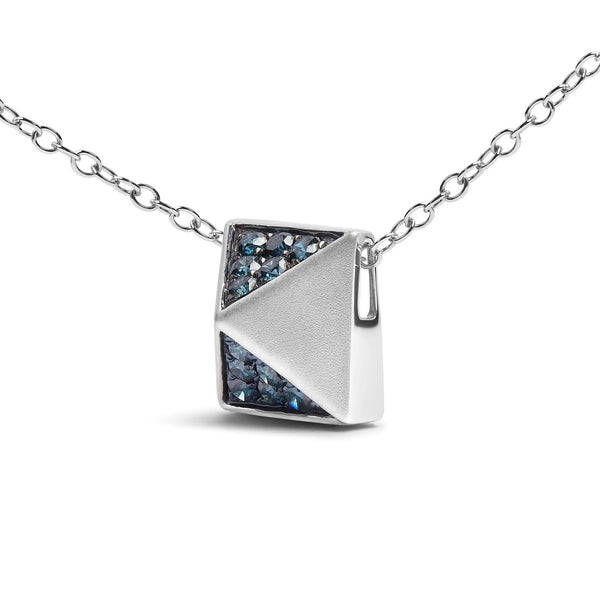 14K White Gold 1/4 Cttw Treated Blue Diamond Matte Finished Pyramid Pendant Necklace (Blue Color, SI1-SI2 Clarity) - 18