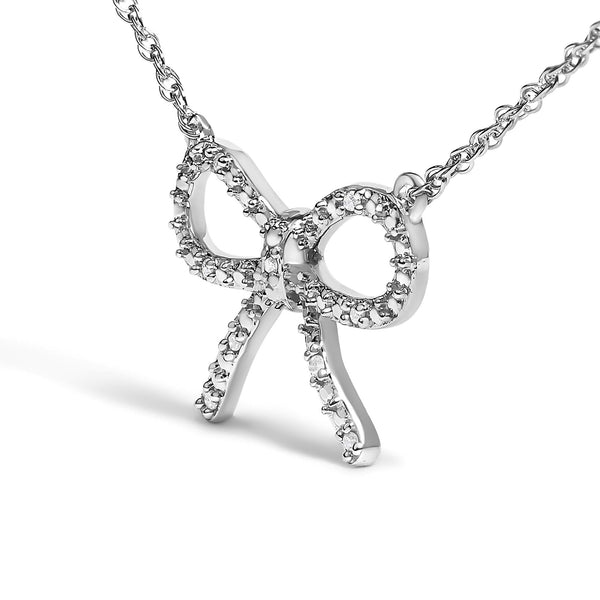 .925 Sterling Silver Diamond Accent Ribbon Bow Knot Pendant Necklace (J-K Color, I2-I3 Clarity) - 18