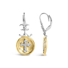 18K Yellow Gold Plated .925 Sterling Silver 1/8 Cttw Diamond Hammered Finished Medallion with Cross Drop and Dangle Earrings (I-J Color, SI1-SI2 Clarity)-2