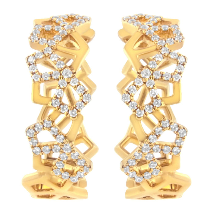 14K Yellow Gold 3/4 Cttw Diamond Honeycomb Hoop Earrings (G-H Color, SI1-SI2 Clarity) - 24MM