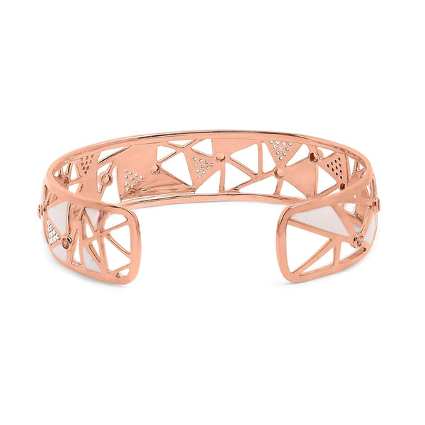 14K Rose Gold 5/8 Cttw Diamond with Pink Tourmaline Open Cuff Bangle with White Enamel (G-H Color, SI1-SI2 Clarity) - 7