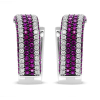 18K White Gold 1 7/8 Cttw Diamond and 1mm Round Red Ruby Open Swish Hoop Earrings (F-G Color, VS1-VS2 Clarity)