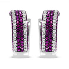 18K White Gold 1 7/8 Cttw Diamond and 1mm Round Red Ruby Open Swish Hoop Earrings (F-G Color, VS1-VS2 Clarity)-2