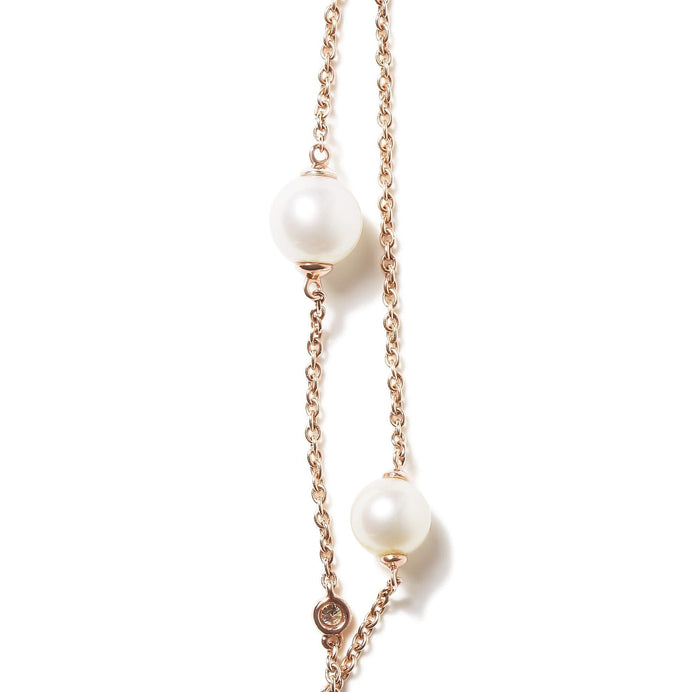 18K Rose Gold 1/2 Cttw Diamond and Freshwater Pearl Double Strand Station Necklace  (G-H Color, SI1-SI2 Clarity) - Adjustable up to 16
