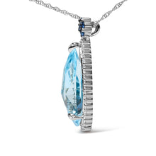 18K White Gold 3/8 Cttw Pave Set Diamond and Sky Blue Topaz and Blue Sapphire Gemstone Floral Teardrop Halo 18" Pendant Necklace (G-H Color, SI2-I1 Clarity)-2