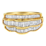 14K yellow gold multi-row band ring with round diamond stones thumbnail 1