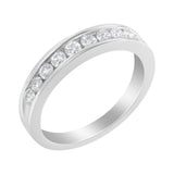 18K white gold ring with round diamond stones in a low-profile band thumbnail 1