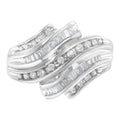 10K white gold ring with round and baguette diamond stones in channel setting