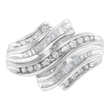 10K white gold ring with round and baguette diamond stones in channel setting thumbnail 1