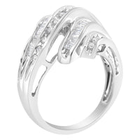 10K White Gold Round and Baguette Cut Diamond Channel Ring (3/4 Cttw, H-I Color, SI2-I1 Clarity)