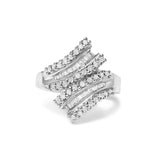 14K White Gold 1/2 Cttw Round and Baguette Diamond Swirl Cocktail Ring-0 thumbnail 1
