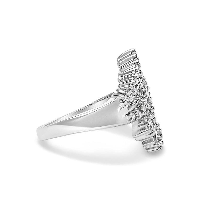 14K White Gold 1/2 Cttw Round and Baguette Diamond Swirl Cocktail Ring