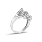 14K White Gold 1/2 Cttw Round and Baguette Diamond Swirl Cocktail Ring-3 thumbnail 4
