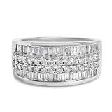 14K white gold ring with round and baguette diamond stones thumbnail 1
