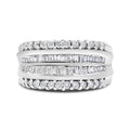 14K white gold ring with round and baguette diamond stones
