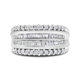 14K white gold ring with round and baguette diamond stones thumbnail 1