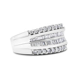 14K White Gold 1.00 Cttw Round and Baguette-Cut Diamond Modern Band Ring (H-I Color, SI2-I1 Clarity)-1 thumbnail 2
