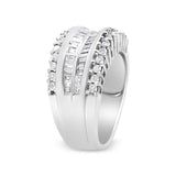 14K White Gold 1.00 Cttw Round and Baguette-Cut Diamond Modern Band Ring (H-I Color, SI2-I1 Clarity)-3 thumbnail 4