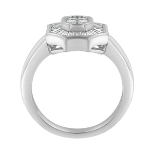 14K White Gold 1.00 Cttw Baguette and Princess-Cut Diamond Cocktail Art Deco Style Ring (H-I Color, SI1-SI2 Clarity)-1