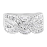 10K white gold bypass ring with round diamond stones, 1 carat total thumbnail 1