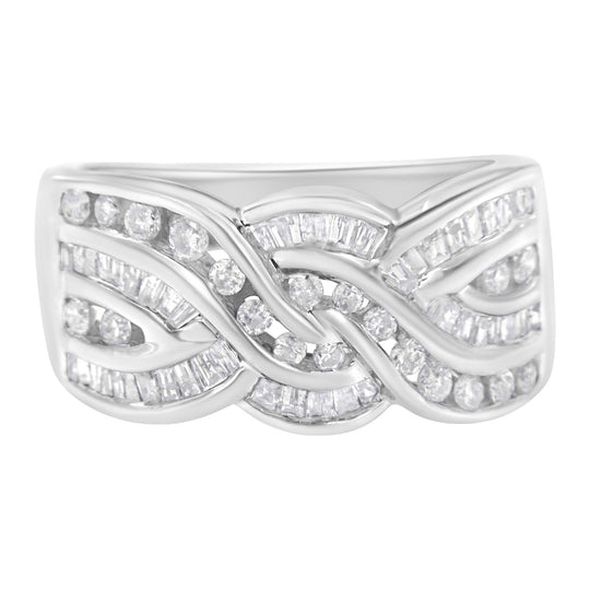 10K white gold bypass ring with round diamond stones, 1 carat total