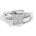 10K white gold ring with princess-cut diamond cluster in bypass setting