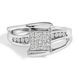 10K white gold ring with princess-cut diamond cluster in bypass setting thumbnail 1