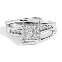 10K White Gold 1/3 Cttw Invisible Set Princess-cut Diamond Cluster Bypass Ring (H-I Color, SI1-SI2 Clarity)